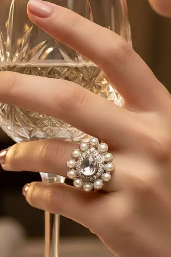 White moti stud brass ring