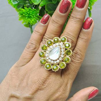 Mehendi stone stud brass ring 2