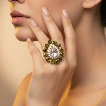 Mehendi stone stud brass ring 3