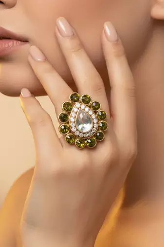 Mehendi stone stud brass ring