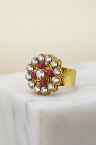 Multi stone stud brass ring