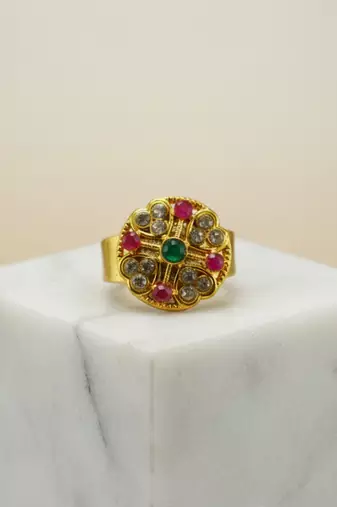 Multi stone stud brass ring