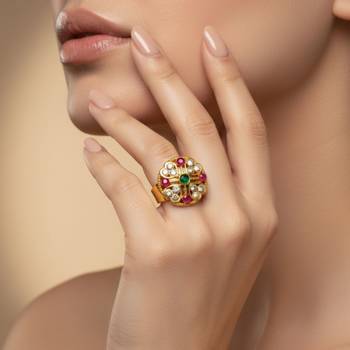 Multi stone stud brass ring 4