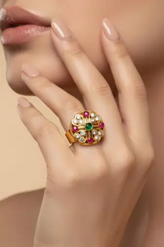 Multi stone stud brass ring