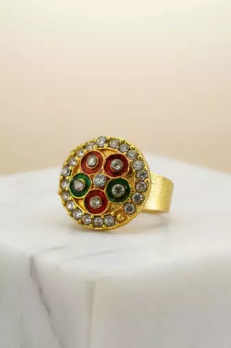 Multi stone stud brass ring