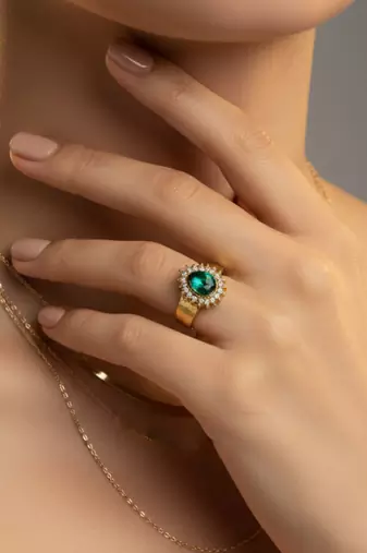 Multi stone stud brass ring
