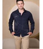 Pier seven men's polycotton embroidered regular fit shirt - navy blue (pwy080)