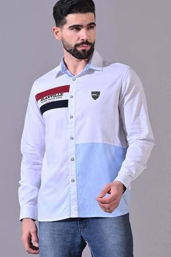 Pier seven men's cotton placement printed regular fit shirt - white (cwy040)