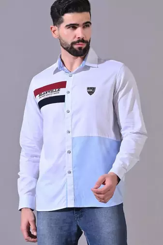 Pier seven men's cotton placement printed regular fit shirt - white (cwy040)