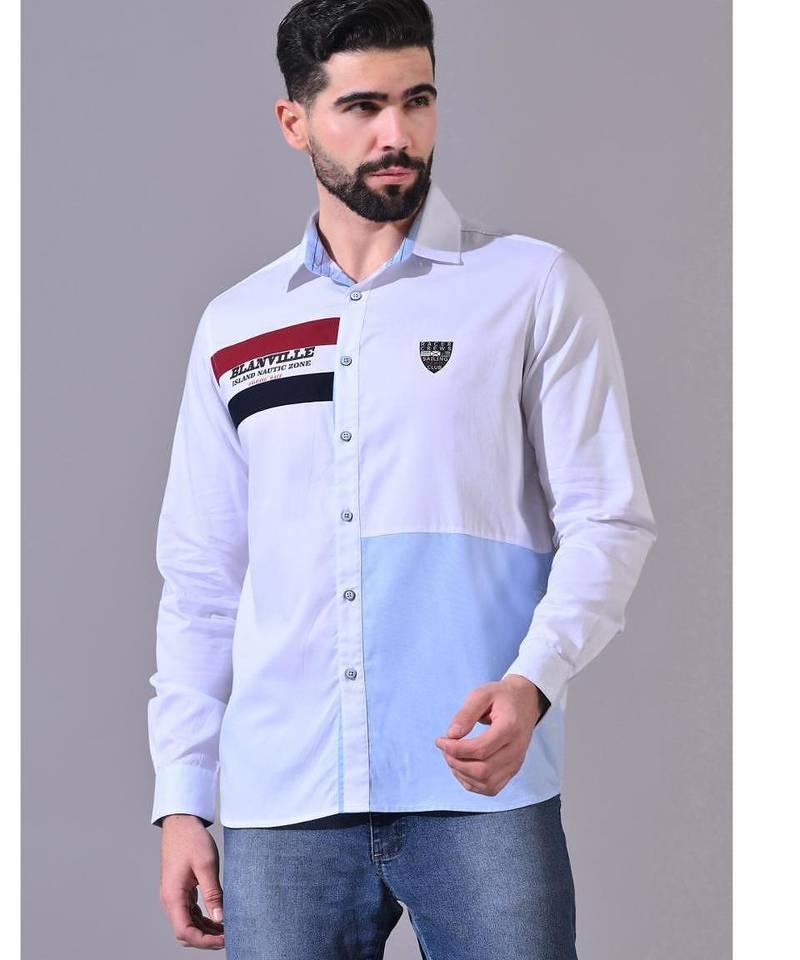 Pier seven men's cotton placement printed regular fit shirt - white (cwy040)