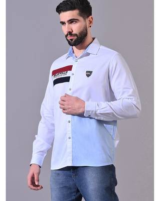 Pier seven men's cotton placement printed regular fit shirt - white (cwy040) 2