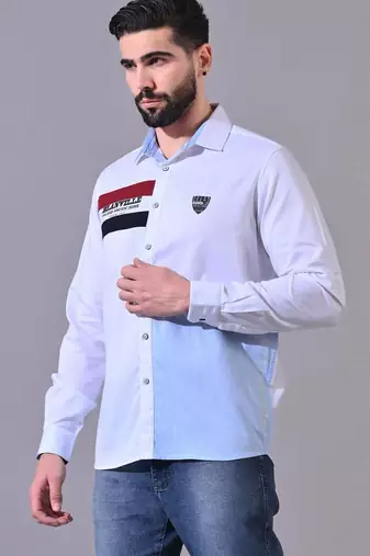 Pier seven men's cotton placement printed regular fit shirt - white (cwy040)