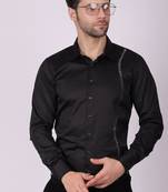 Pier seven men's cotton blended mix n match embroided slim fit shirt - black (pwy019)