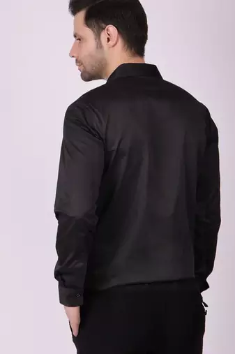 Pier seven men's cotton blended mix n match embroided slim fit shirt - black (pwy019)
