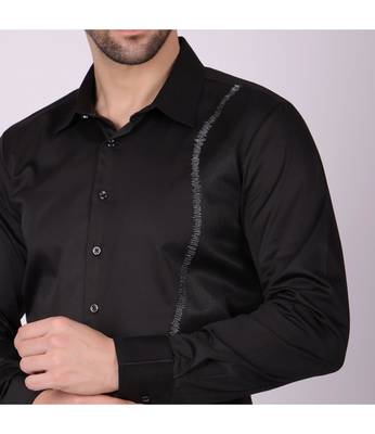 Pier seven men's cotton blended mix n match embroided slim fit shirt - black (pwy019) 4