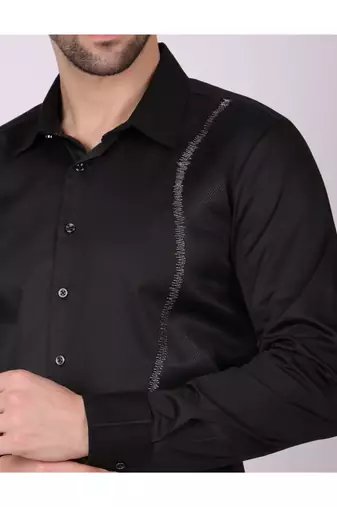 Pier seven men's cotton blended mix n match embroided slim fit shirt - black (pwy019)