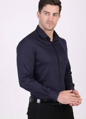 Pier seven men's cotton blended mix n match embroided slim fit shirt - navy blue (pwy019) 3