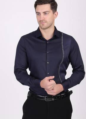 Pier seven men's cotton blended mix n match embroided slim fit shirt - navy blue (pwy019) 4