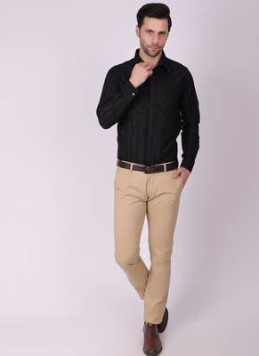 Pier seven men's cotton striped pleated yoke regular fit shirt - black (pwy054) 1