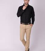 Pier seven men's cotton striped pleated yoke regular fit shirt - black (pwy054)