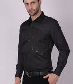 Pier seven men's cotton print/ stud detailed slim fit shirt - black
