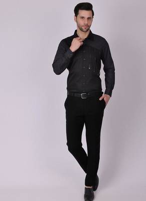 Pier seven men's cotton print/ stud detailed slim fit shirt - black 2