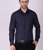 Pier seven men's cotton striped pleated yoke regular fit shirt - navy blue (pwy054)