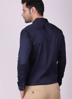 Pier seven men's cotton satin bead work slim fit shirt - navy blue (pwy003) 2