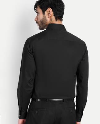 Pier seven black panelled shirt with faux-leather & zipper detail  cotton blend men's slim fit full sleeve shirt 4