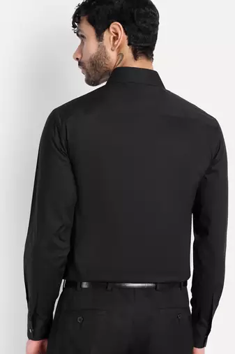 Pier seven black panelled shirt with faux-leather & zipper detail  cotton blend men's slim fit full sleeve shirt