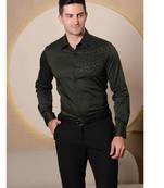 Pier seven men's cotton satin bead work slim fit shirt - green (pwy003)