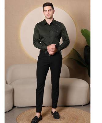 Pier seven men's cotton satin bead work slim fit shirt - green (pwy003) 2