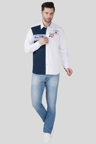 Pier seven luxe cotton embroided regular fit shirt for men - white (jwm024)