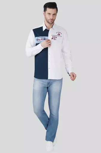 Pier seven luxe cotton embroided regular fit shirt for men - white (jwm024)