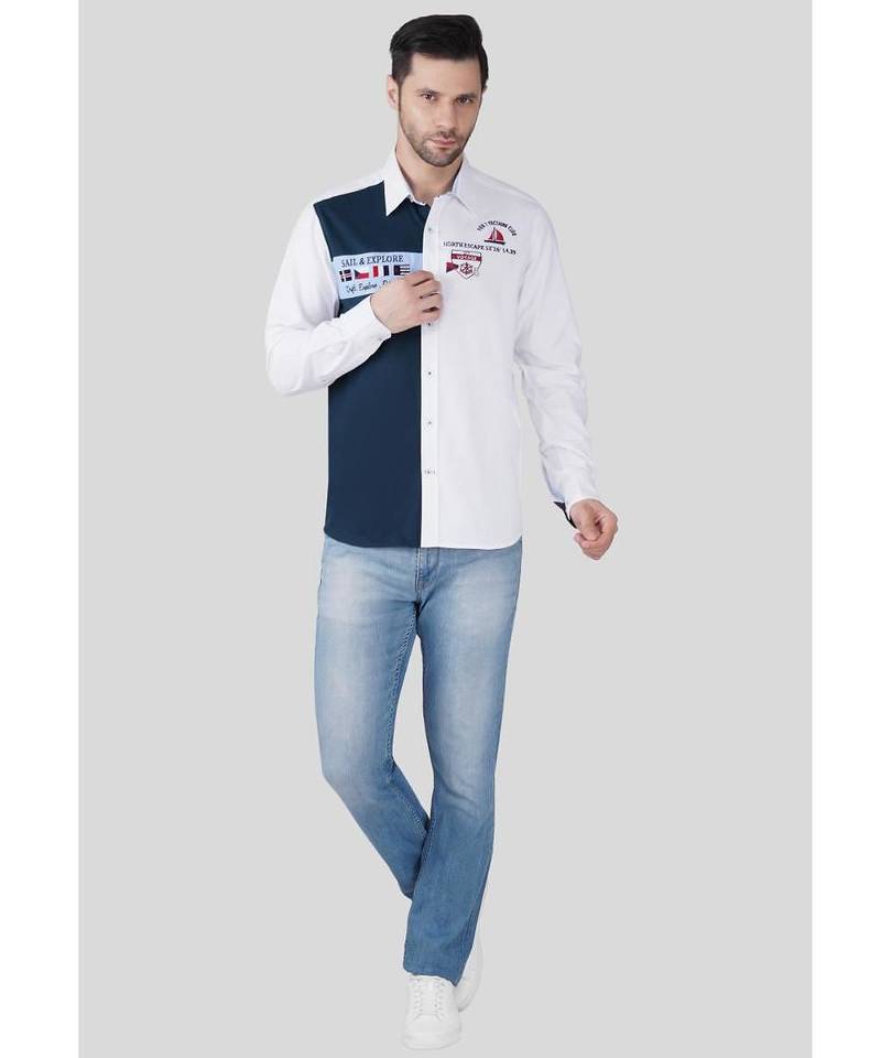 Pier seven luxe cotton embroided regular fit shirt for men - white (jwm024)