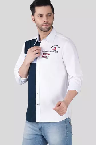 Pier seven luxe cotton embroided regular fit shirt for men - white (jwm024)