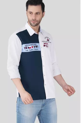 Pier seven luxe cotton embroided regular fit shirt for men - white (jwm024)