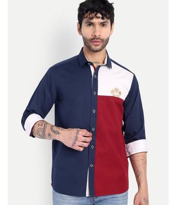 Pier seven luxe cotton printed regular fit shirt for men - blue (jwm034) 1