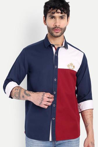 Pier seven luxe cotton printed regular fit shirt for men - blue (jwm034)