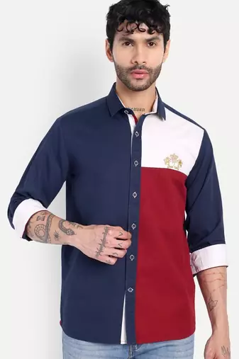 Pier seven luxe cotton printed regular fit shirt for men - blue (jwm034)