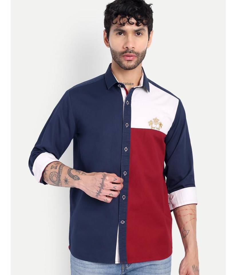 Pier seven luxe cotton printed regular fit shirt for men - blue (jwm034)