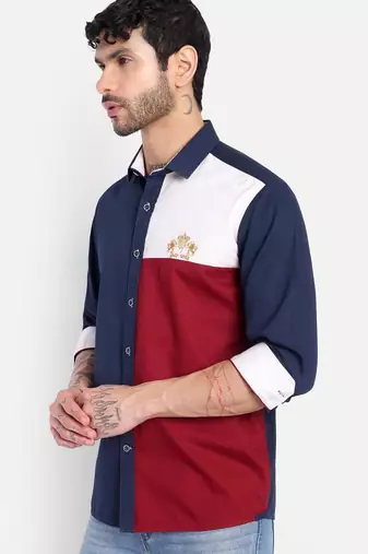 Pier seven luxe cotton printed regular fit shirt for men - blue (jwm034)