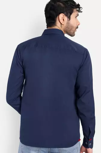 Pier seven luxe cotton printed regular fit shirt for men - blue (jwm034)