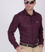Pier seven signature cotton self design slim fit shirt for men - maroon (pwy055)