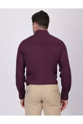 Pier seven signature cotton self design slim fit shirt for men - maroon (pwy055)
