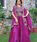 purple sequins embroidered silk festive lehenga set choli with dupatta