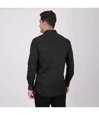 Pier seven signature cotton patch work slim fit shirt for men - black (pwy075) 3