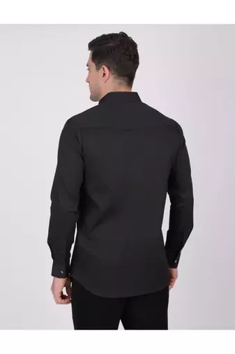 Pier seven signature cotton patch work slim fit shirt for men - black (pwy075)