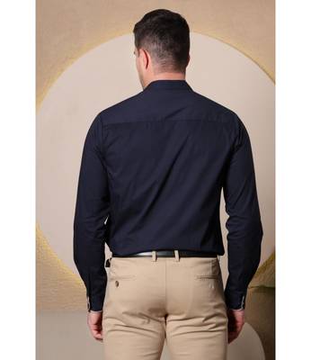Pier seven ethnic polycotton embroidered slim fit shirt for men - navy (pwe006) 4