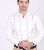 Pier seven ethnic cotton blend mandarin collar men's slim fit shirt - white (pwm025)